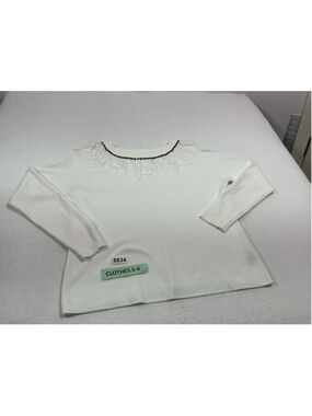 Womans Excellent Siani Pullover Sweater XL White W/ Studs Feathers Long Sleeves